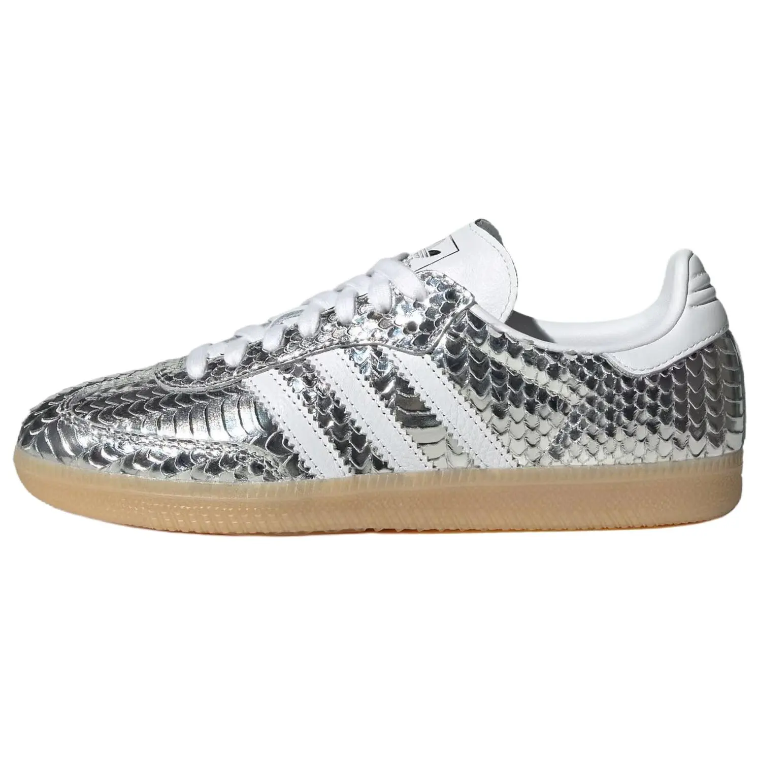 Adidas Samba OG Silver White Patent Snakeskin Gum Women's Perfect Fashion Footwear Walking Everyday Shoe Durable Trendy Sneaker Girl, All Day Sneakers, Athletic Casual Sneakers