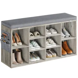 Shoe Storage Bench, Shoe Rack Bench with Seating Cushion, 10-Cubbies Shoe Storage Bench, Adjustable Shelves, for Entryway, Living Room, Bedroom, Hallway