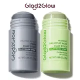 Glad2Glow Multi-Pack Face Mask Sticks (2pcs) - Volcano 3D Acidic Clay Texture Pore Detox Stick & Mugwort Acne Blackhead Cleanser for Oily Skin, Sebum Absorber & Pore Minimizer
