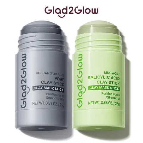 Glad2Glow Multi-Pack Face Mask Sticks (2pcs) - Volcano 3D Acidic Clay Texture Pore Detox Stick & Mugwort Acne Blackhead Cleanser for Oily Skin, Sebum Absorber & Pore Minimizer