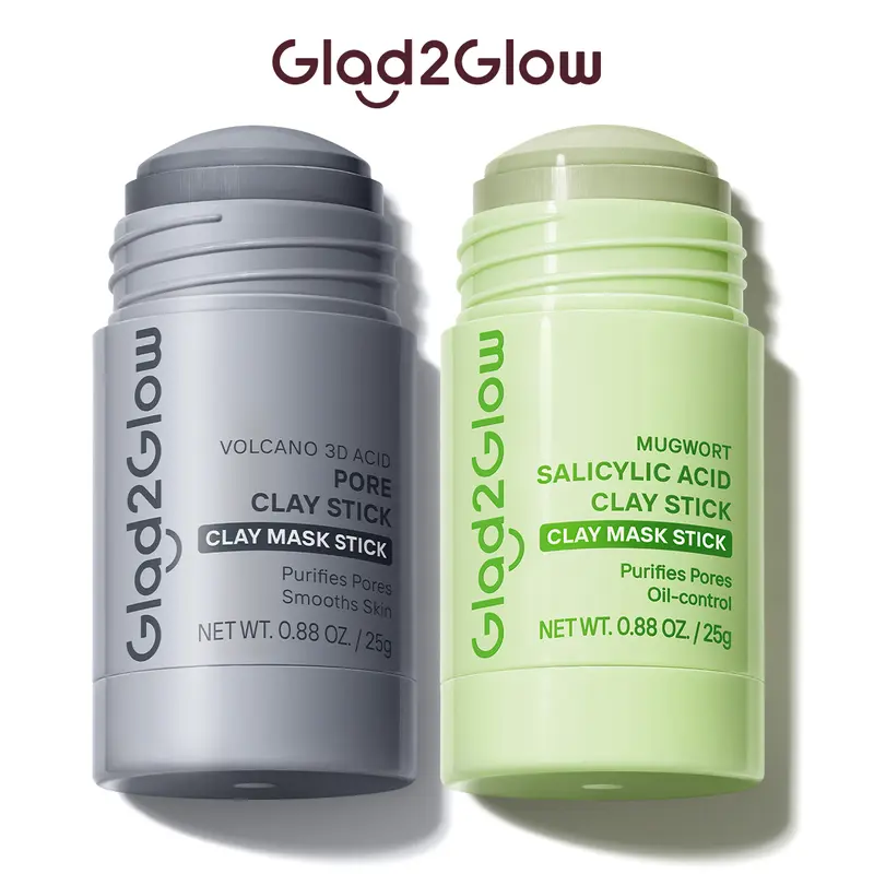 Glad2Glow Multi-Pack Face Mask Sticks (2pcs) - Volcano 3D Acidic Clay Texture Pore Detox Stick & Mugwort Acne Blackhead Cleanser for Oily Skin, Sebum Absorber & Pore Minimizer