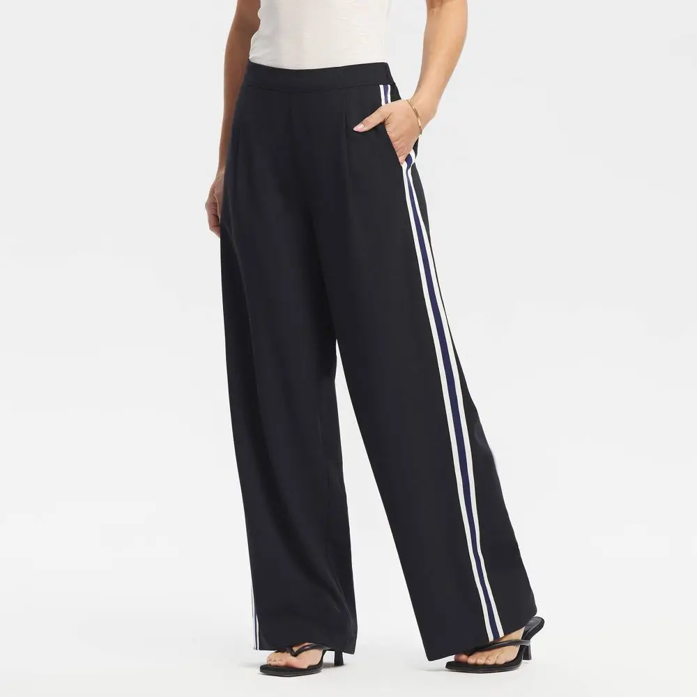Women's Wide-Leg Ankle-Length Pull-On Polyester-Spandex Track Pants - A New Day, Breathable Lightweight Everyday Style with Comfortable Fit