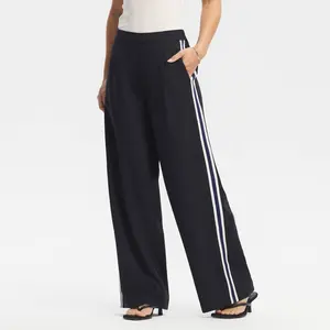 Women's Wide Leg Ankle Length Pull-On Track Pants - A New Day Black XS