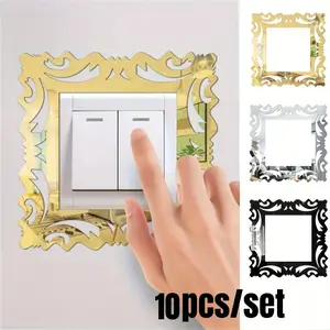 10-Piece Set of Modern Geometric Acrylic Mirror Switch Stickers, Decorative Sticker, Self-adhesive Wall Decoration, Suitable for Glossy Space Theme Decoration in Living Rooms & Bedrooms, Highlight Effects