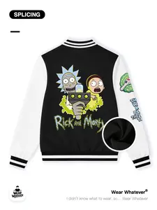 Rick and Morty Surprise Interview Print Baseball Jacket, Casual Fitted Warm Breathable Top, Suitable for Outdoor and Home Wear