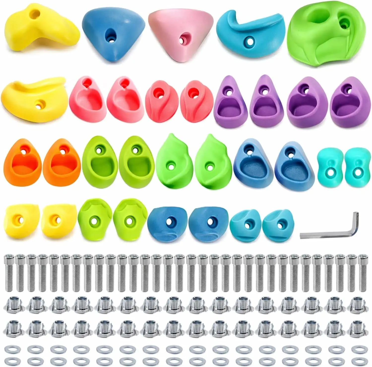 32 Packs Multi Size and Color Rock Climbing Holds, Indoor & Outdoor Rock Wall Climbing Kit, Multi-Colored Climbing Rock Wall Grips with Mounting Hardware
