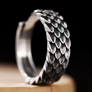 1pc Dragon Scale Ring Men's Trendy Personality Index Finger Ring, Fashionable Vintage Dragon Scale Men's Ring