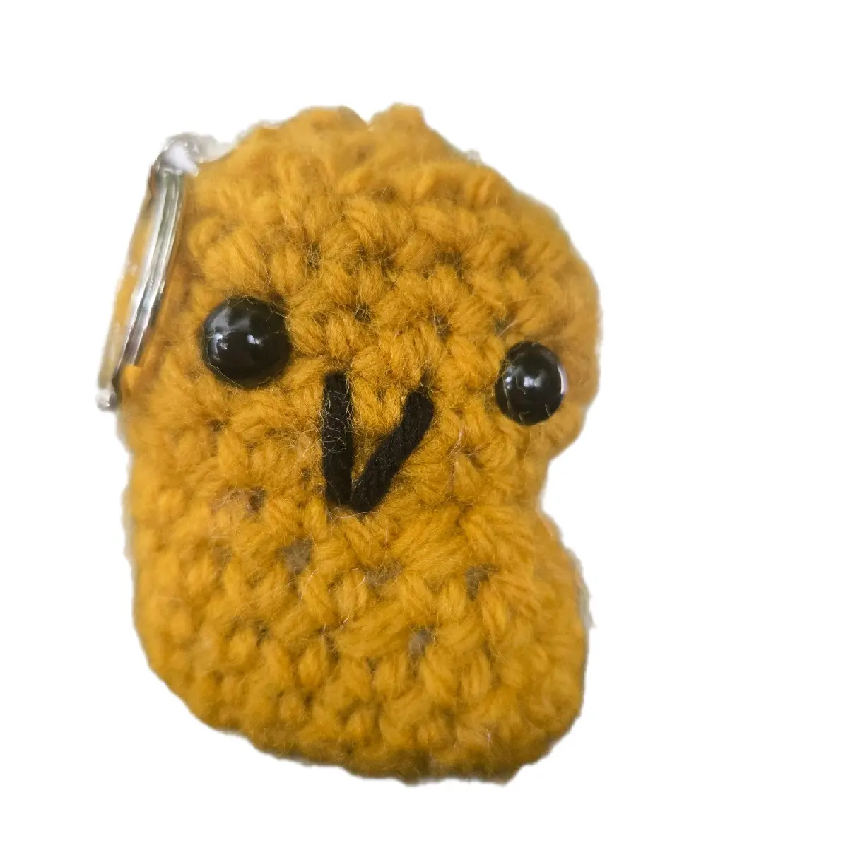 Chicken Nugget Keychain - Yellow Crocheted Design with Simple Features and Keychain Attachment