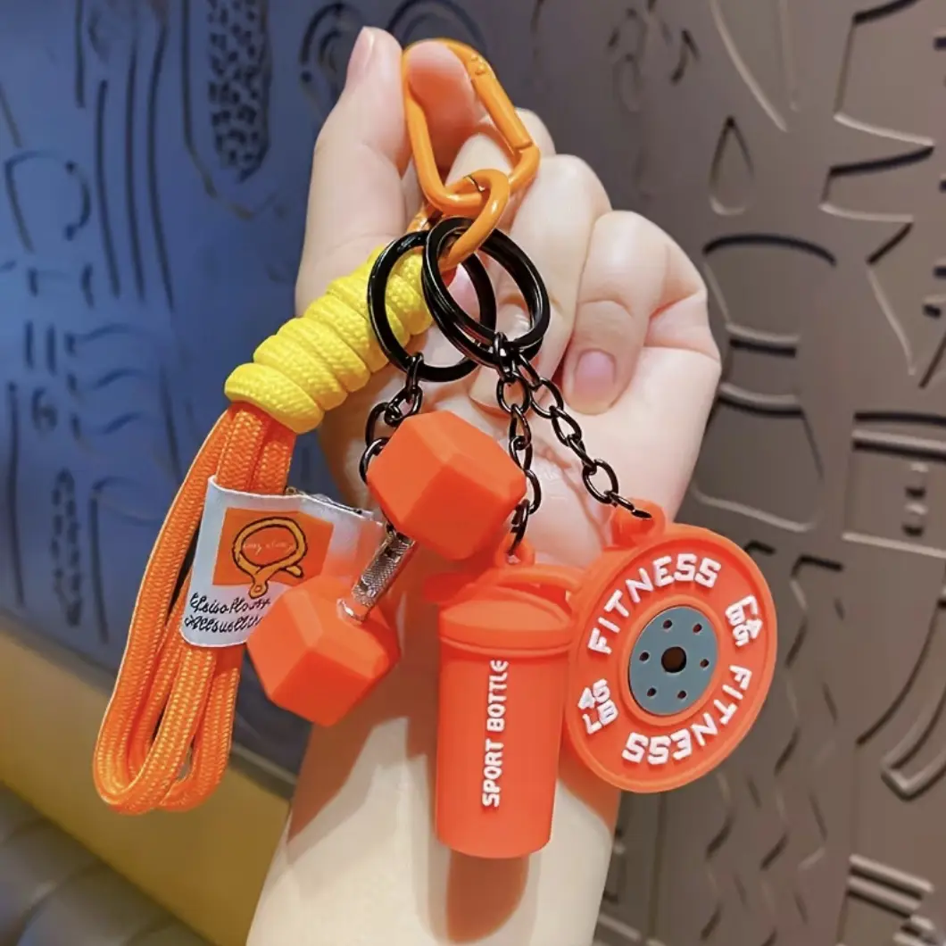 1pc Fitness Keychain Series, Sport Style Dumbbell and Barbell Keyring Set, Perfect for Backpack Keys, DIY Key Chain & Bag Decor, Multi Purpose Keychain, Multifunctional Keychain, Keychain for Bags