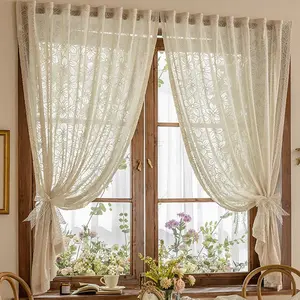 1pc Dreamy Lace Sheer Curtains ✨ French Cottage Vibe for Your Cozy Window Nook | Soft Light-Filtering Home Decor Must-Have, Self-Adhesive, No Drilling Required