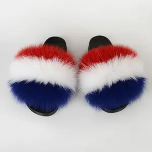 "PATRIOT" Red White and Blue Fluffy Flip Flop