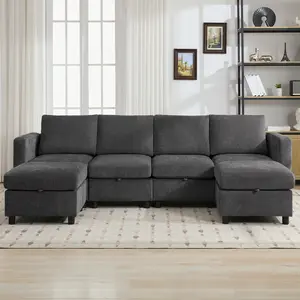 Modern  Modular Sectional Sofa Convertible Sofa Couch Set with Storage for Living Room,  Bedroom, Office, Chenille Light Grey / Dark Grey