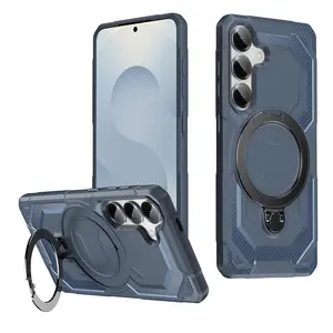 Magnetic Wireless Charging Phone Case with Ring, Shockproof Protective Cover, 360° Rotatable Stand Phone Case for Samsung Galaxy S25/S24/S23 Ultra, Casing