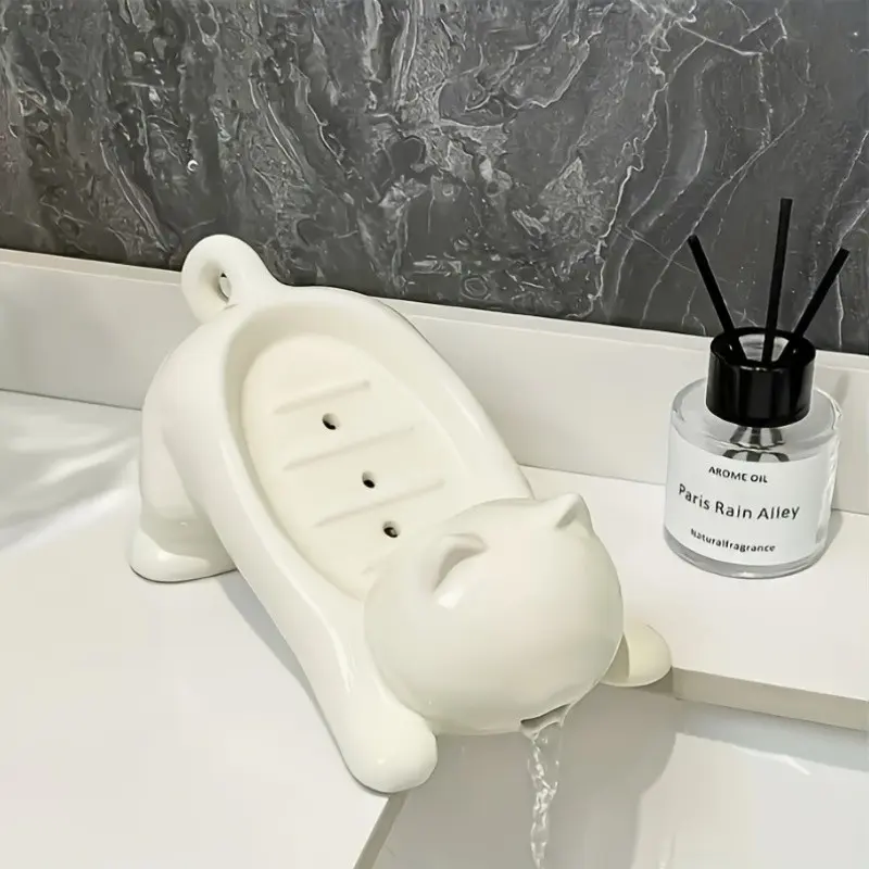 Adorable Cat-Shaped Soap Dish For Bathroom Sink, Soap Holder Bathroom, Non-Accumulating Drainage, Durable Plastic, Lightweight & Portable, Home Decor, Stylish Organizer, Bar Soap Holder