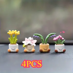 4PCS cute car accessories, potted flower car accessories, mini center console decoration, full of luxury, center console accessories, interior accessories, Car Ornament