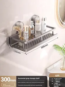 Bathroom Space Aluminum Suction Cup Storage Rack Wall-Mounted No-Drill Cosmetic Towel Rack Multi-Functional Organizer Secured Fit Easy Installation