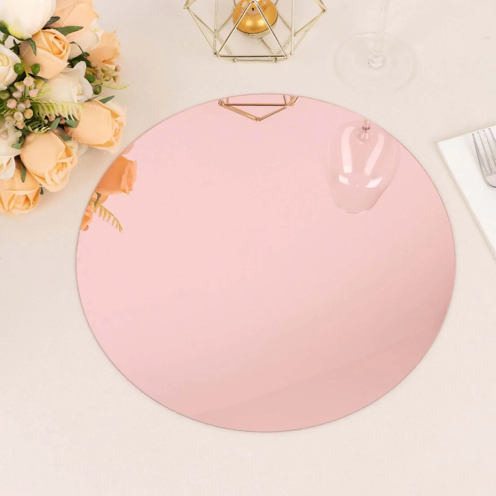 10-Pack Rose Gold Mirror Finish Acrylic Charger Plates - 13" Round Shape Lightweight Display Tray Plates for Dining