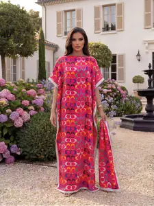 Women's Geometric Print Fitted Robe Set, Elegant Long Dress & Headscarf, Beach Sun Protection Satin Scarf, All Seasons Fashion, Beachwear, Summer, Casual boho bohemian