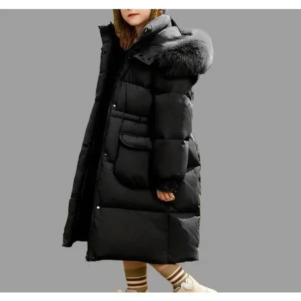 Girls' Winter Parka, Casual Solid Color Hooded Jacket, Thick Insulated Polyester Coat for Cold Weather, Ages 3-13, Solid Color Jackets, Long Sleeve, Basic, Plain, Zippered, Padded Winter Coat, Warm Jacket