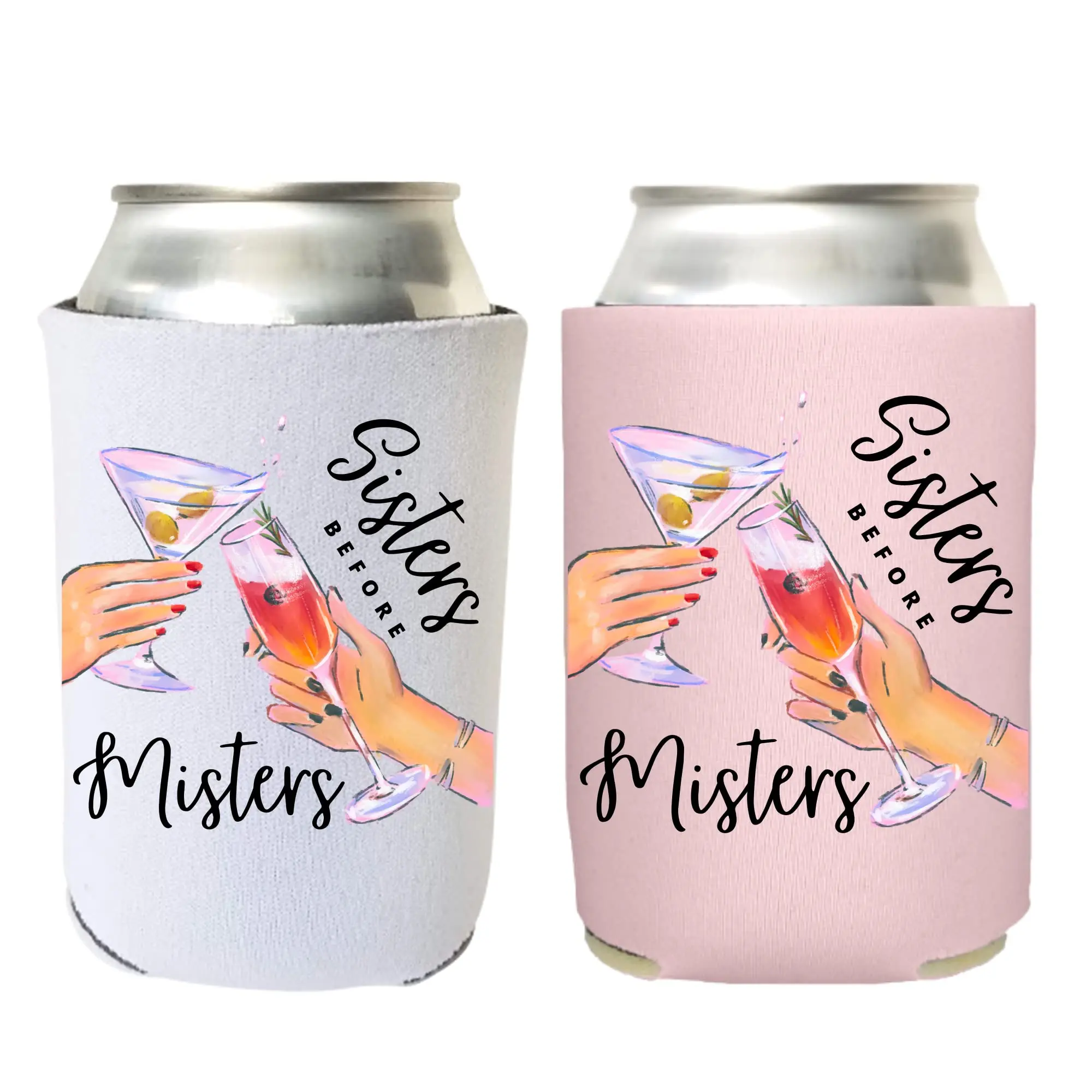 Sisters Before Misters Funny Valentine's Day Can Coolers - Valentine's Day Coolies - Valentine's Party Beer Holder - Beer Can Coolers Drinkware Printed