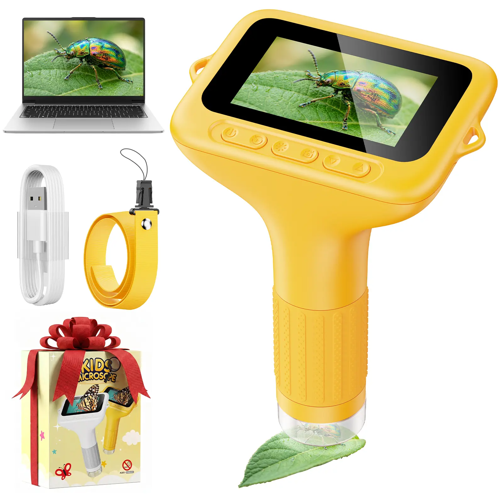 1000X Microscope for Kids with 2.4" 4K Screen, Built-in Photo & Video Camera, 100m Telescope, Portable STEM Educational Toy, Birthday & Back to School Gift for Boys & Girls Ages 3-12