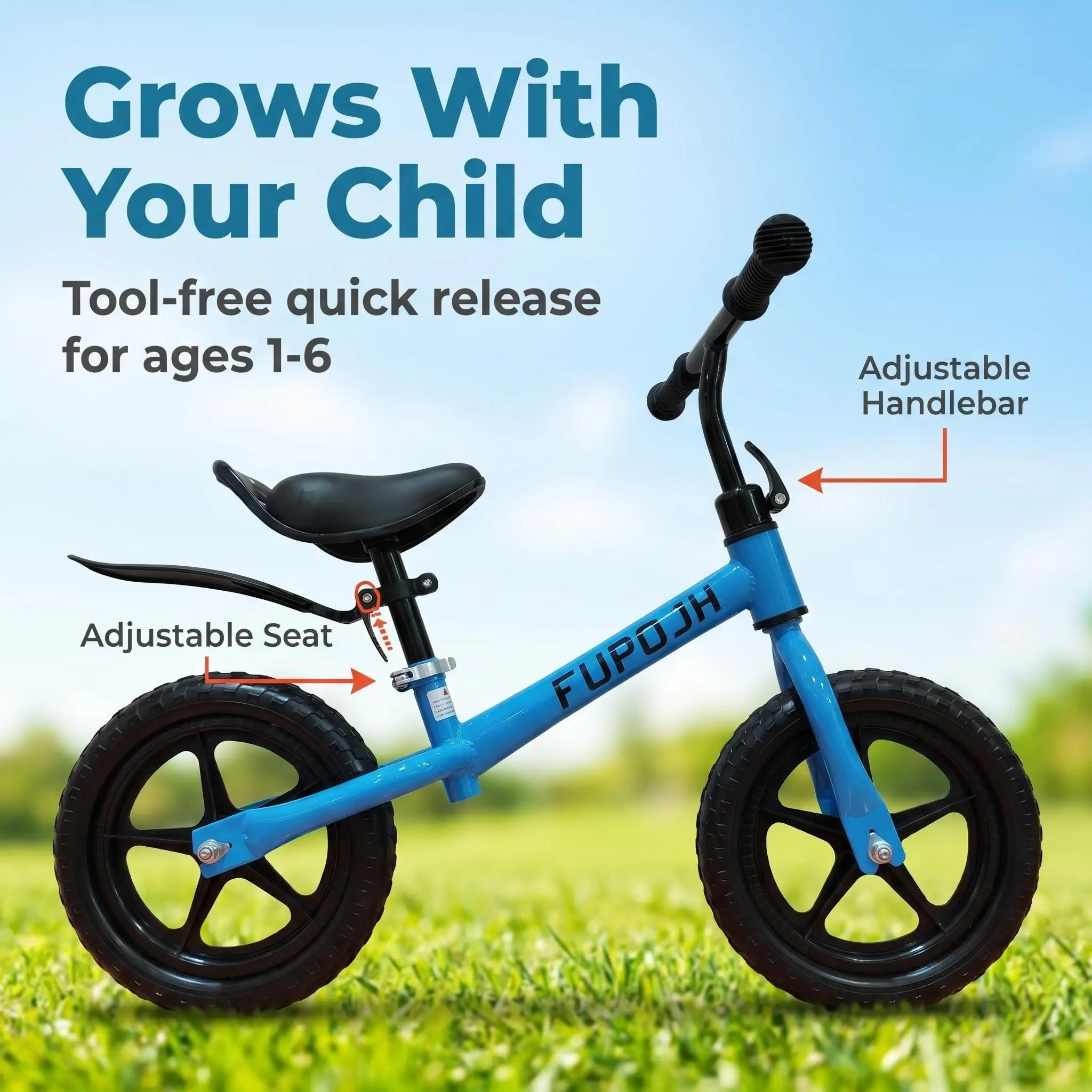 FUPOJH Toddler Balance Bike for Boys and Girls Ages 2-5, No-Pedal Kids Bicycle Toy, Tool-Free Adjustment, Birthday Gift Idea,Toddler Girl's Bike for Indoor and Outdoor Use. Baby Bike, Summervibes