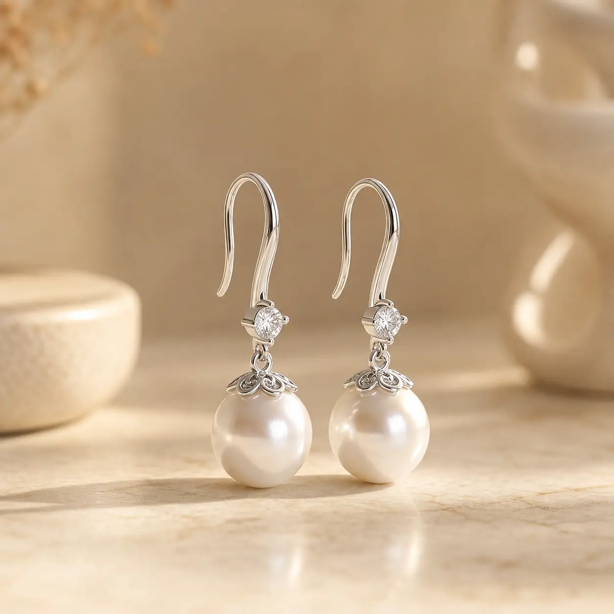 Silver Needle Pearl Earrings Trendy Stud Earrings For Women Light Luxury Office Lady Geometric Shape Everyday Essential