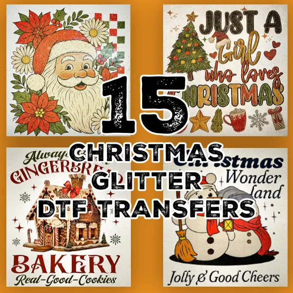 15 PCS Mystery Christmas Glitter DTF Transfers Bundle | Ready to Press Heat Transfers for Holiday Shirts & Gifts
