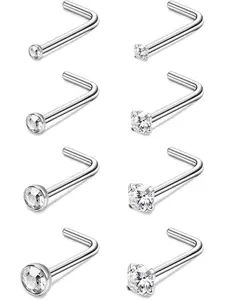 8Pcs G23 Titanium Nose Ring Studs 20G L Shaped Nose Studs for Women Tiny Nose Rings Multicolored CZ Titanium Nose Stud L Shaped Simple Silver Nostril Piercing Cute Nose Piercing Jewerly for Women Men Cubic Zirconia Jewelry