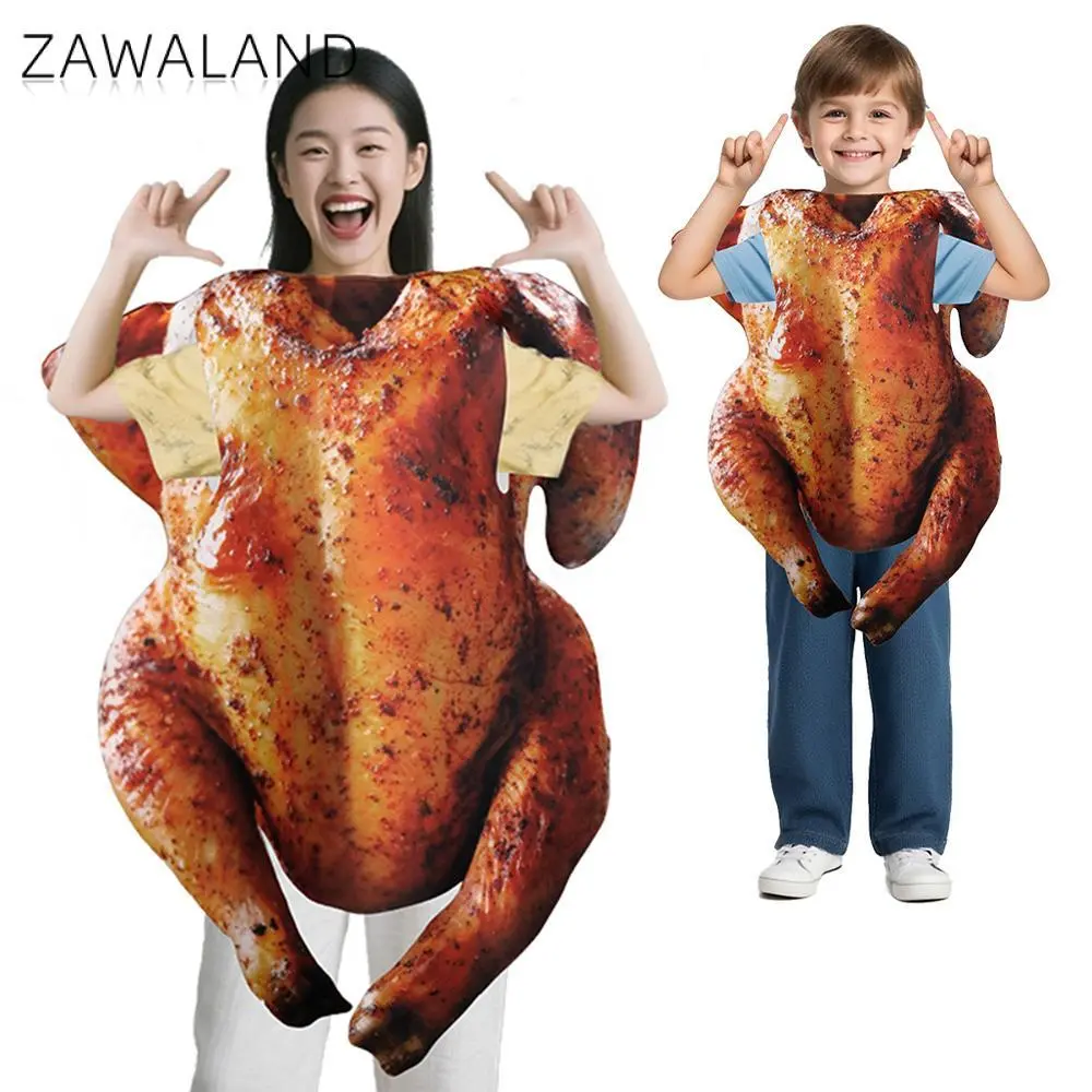 Zawaland Unisex Funny Roasted Turkey-Sponge Costume, Adult-Kid Cosplay Outfit for Thanksgiving Day Parties, Orleans Chicken-Themed Attire, No