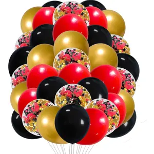 12 Inch Black Balloons Red Balloons And Chrome Metallic  Balloon with Confetti Balloons,for graduate black red  Party Decorations