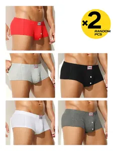 2/3/4 Pcs Random Color Men's Low-rise Solid Plain Boxers, Thread Knit Fake Button U-pouch, Breathable Hip Lifting, Sports Home Layering Wear