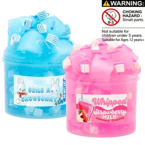 70ml Jelly Cube Crunchy Clear Slime Kit - Bule Pink Soft Scented Stretchy & Non-Sticky Decompression Squeeze Crystal Fluffy Slime, Bulk Toys for Kids Prizes, Perfect Christmas Gift Party Favors, Sensory Bundle