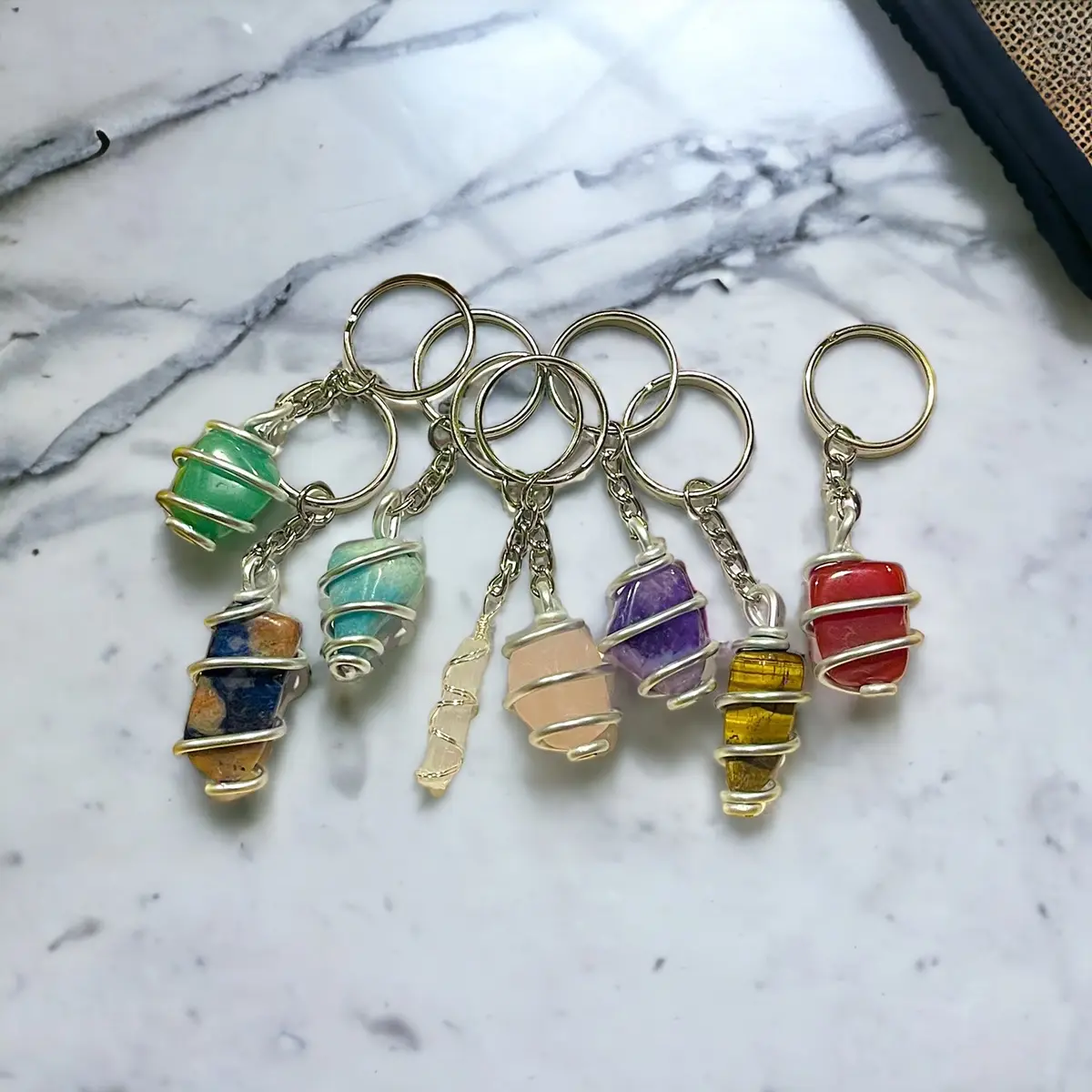 Crystal Keychains, Wire Wrapped Crystal Keychains, Pick your gemstone, Silver gemstone keychains, colorful keychains, anti depression, anti anxiety keychains, witch, spiritual, handmade, gemstone jewelry, wire wrapped crystals