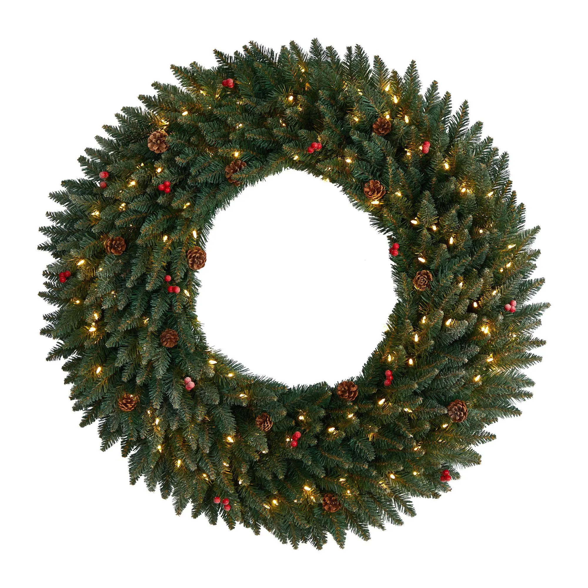 Nearly Natural 4' Large Flocked Christmas Wreath w/150 Lights