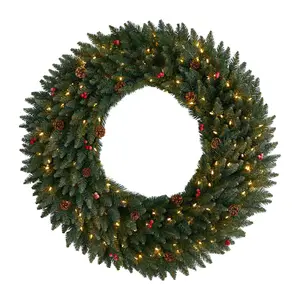 Nearly Natural 4' Large Flocked Christmas Wreath w/150 Lights