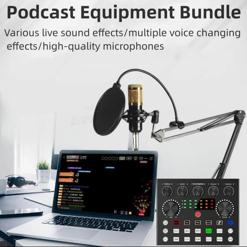 SINWE Podcast Equipment Bundle with Condenser Microphone, Tripod Stand, Professional Audio Mixer, RGB Lighting Buttons, 1200mAh Battery