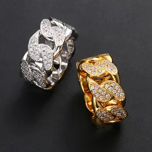 2025 New Hip-hop Micro-Inlaid Zircon Chain Ring; Unisex Cuban Ring, an Exquisite Gift.