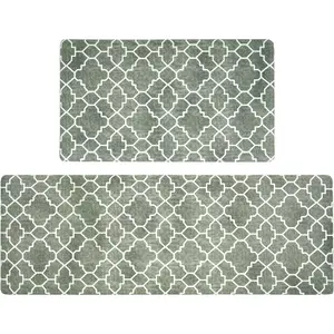 Kitchen Mat Set of 2, Anti- Cushioned Kitchen Mats for Floor,  Non Slip Comfort Standing Mat, Boho Kitchen Rug for Kitchen Decor, Sink, Office, 17"x30"+17"x47", Sage Green