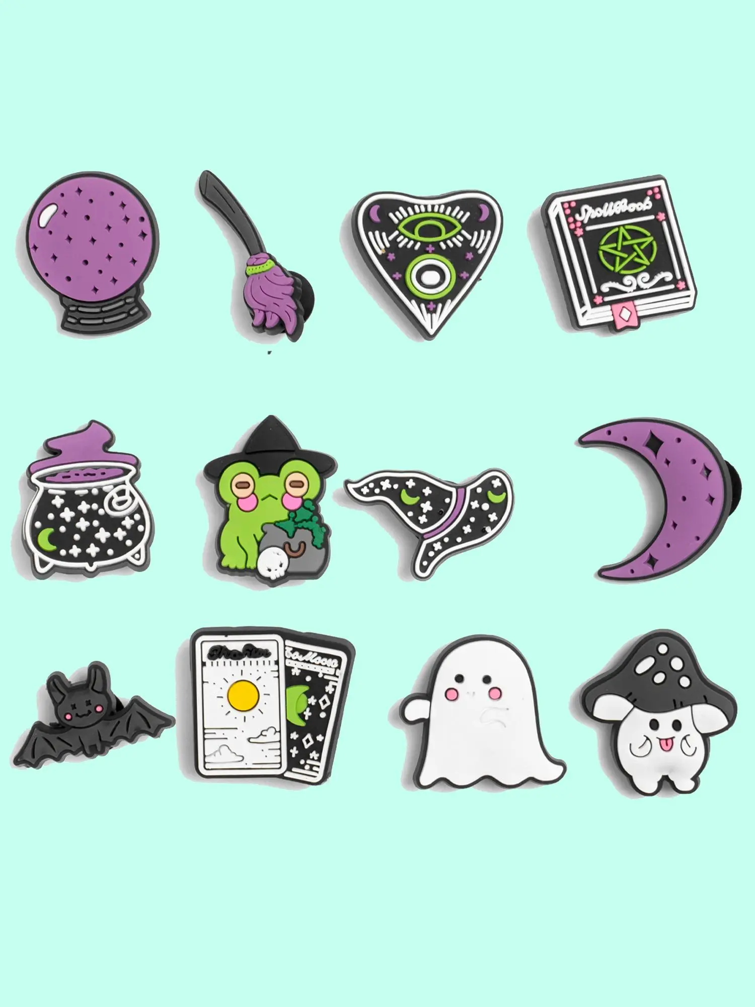 Cartoon Witch Series Shoe Charm, Cute Halloween Themed Shoe Decoration, Cute Shoe Decorations for Women & Girls, Fashionable Shoes Decoration for Clogs, PVC Charms, Playful Charms, Shoe Accessories, Footwear