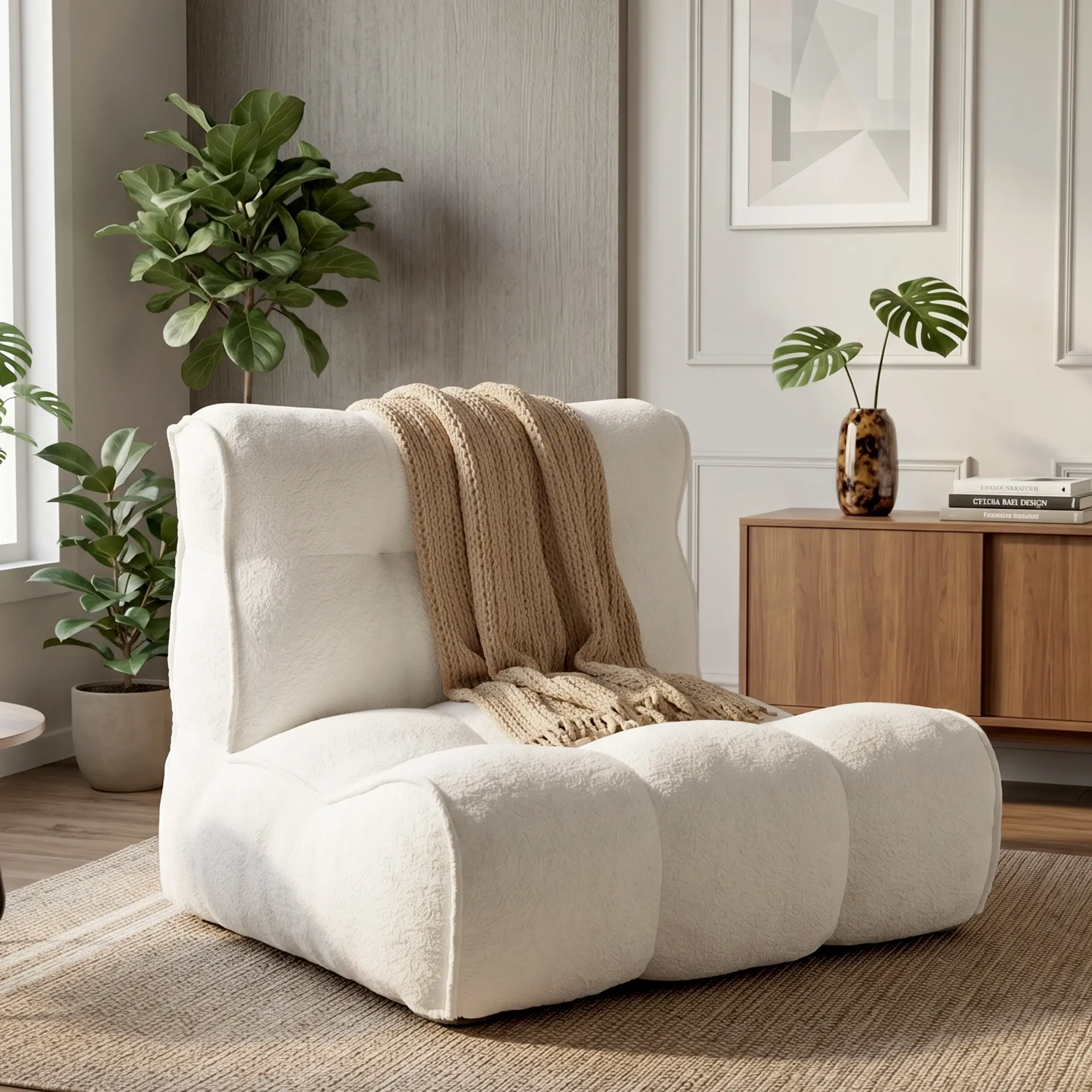 Oversized Memory Foam Floor Couch, Soft Chenille & Faux Fur Lazy Sofa Sack Bean Bag Lounger, Floor Sofa for Bedroom Living Room Dorm Office Game Room
