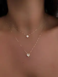 Minimalist Layered Gold Necklace with Heart & Round CZ | Everyday Elegance Gift for Her
