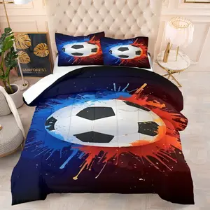 2/3 Pcs Colorful Soccer Quilt Set, Includes Warm Soft Comforter & 1/2 Empty Pillowcases, Cloud-fluffy Skin-friendly All-season, Fits Soccer-themed Homestay/Fan Party Hall/Guys' Shared House/Party Planners/Soccer Fans, Colorful Soccer Fan Set