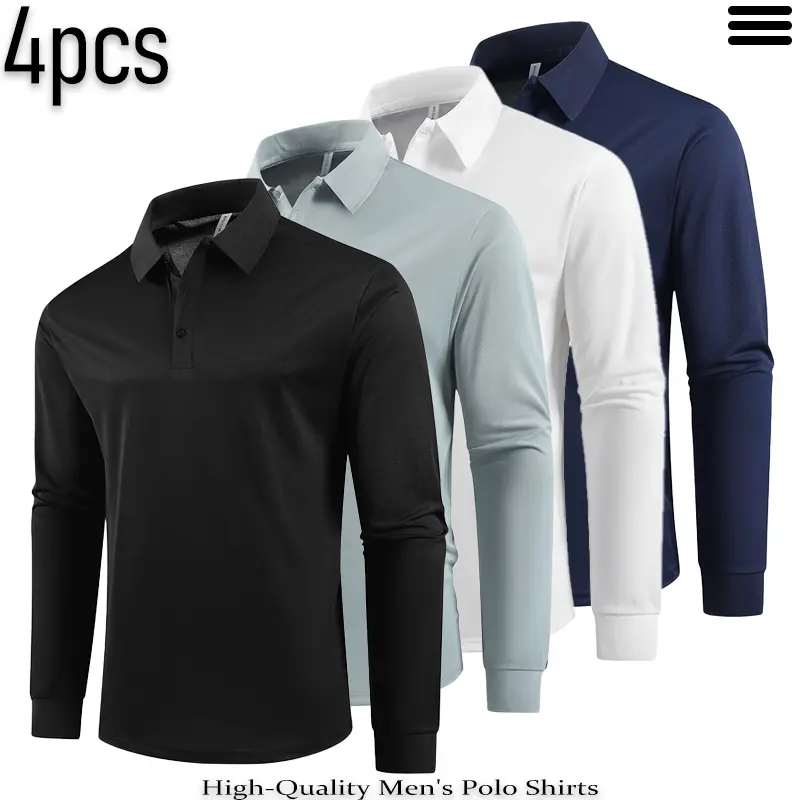 Men’s Long Sleeve Polo Shirt – Stretchable Quick Dry Drapey Fabric, Shape Retaining & Colorfast, Flat Hem, Streamlined Slim Fit, Smart Casual Sporty Top for Office, Gym & Everyday Wear, TikTok Trending