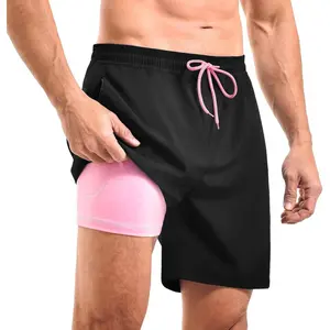 Mens Swim Trunks 2 in 1 with Compression Liner 7 Inch with Pockets Board Shorts
