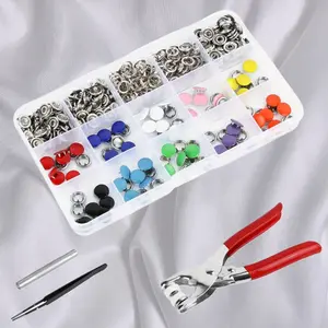 200Pcs Metal Press Stud Set with Pliers 10 Colours No Sewing 9.5 mm Ideal for DIY Crafts Clothing Bags, Shirts, Backpacks, Hats, Overalls, Quilt Covers, Curtains