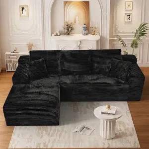 L-Shaped Sectional Modern Boneless Corduroy Couch with Chaise-No Assembly Required! Deep-Seat, Upholstered Modular Cloud Sofa for Living Room, Plush Corduroy Fabric【2 Packages Shipping】