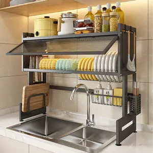 Over Sink Dish Drainer Drying Rack, 3 Tier Full Stainless Steel Storage Adjustable Length (25.98'' To 36.61'') Kitchen Rack, Multifunctional Expandable Counter Organizer, Space Saver Dish Rack Cabinet