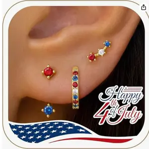 3 Pairs Dainty Small Earrings for Women Trendy, Birthstone Stud Huggie Hoop Jacket Stack for Cartilage Helix, Gold Plated Hypoallergenic Cute Women Fashion Accessories Western Jewelry Gifts