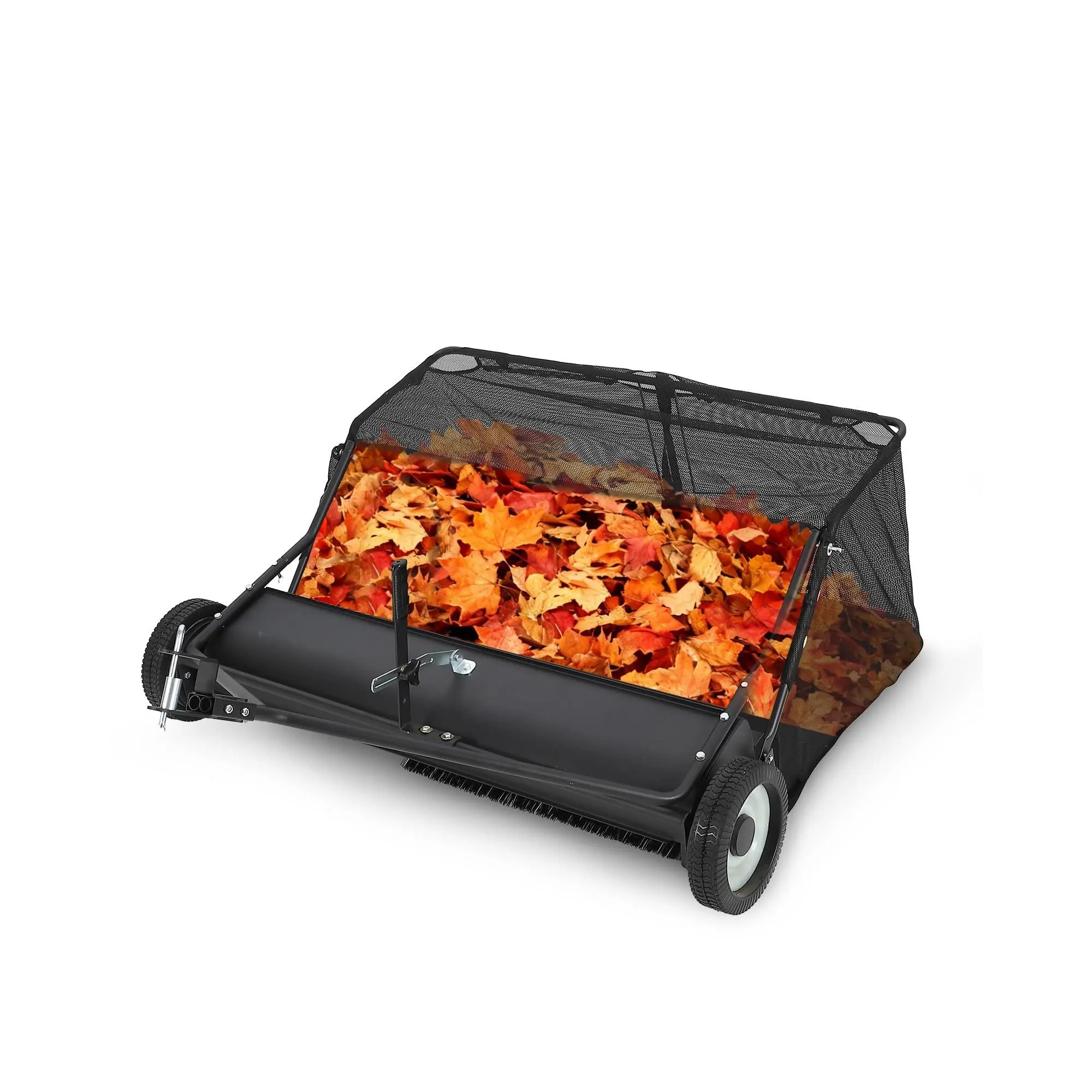 Garvee 50" Tow Behind Lawn Sweeper with 26 Cu.Ft Large Hopper Bag Capacity, Adjustable Brush Height, and Easy Dump Feature for Efficient Leaf and Grass Debris Collection, Black